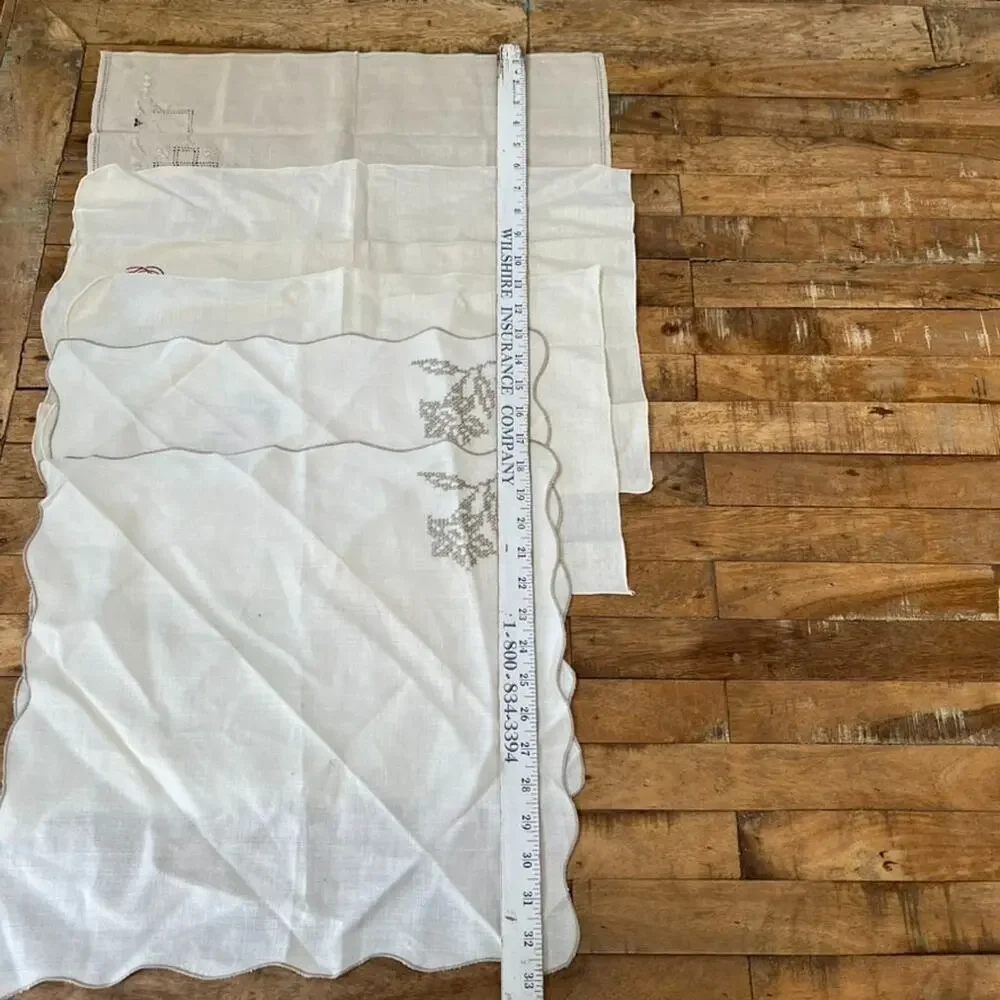 Vintage Cross-Stitch Embroidered Linen Napkins Set of 5 Floral Farmhouse Style